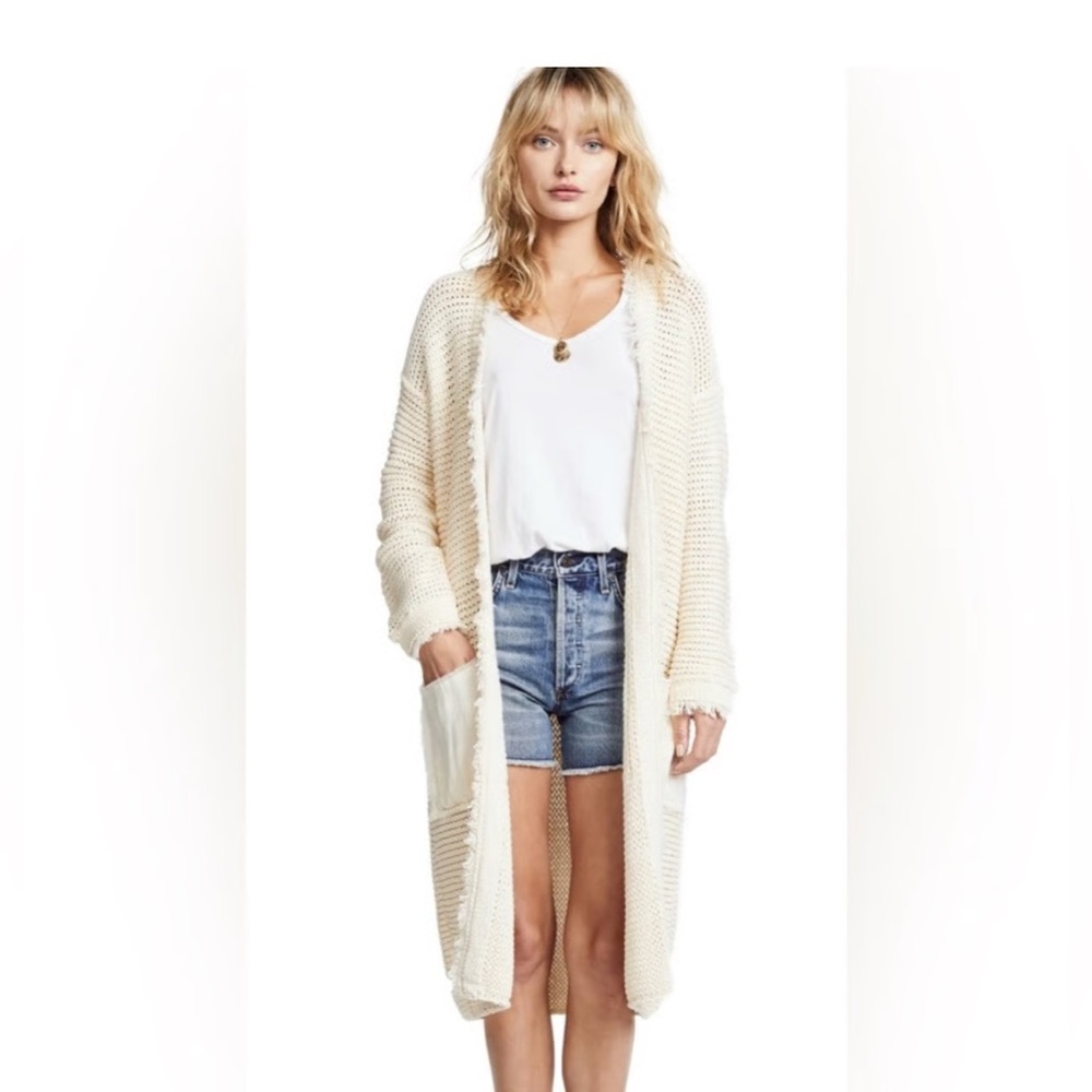 Free People Longline Woodstock Cardigan in Ivory‎